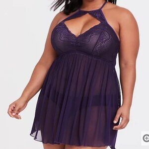Torrid Purple High Neck Mesh Lace Babydoll Nightgown Torrid 1 US size 1X
